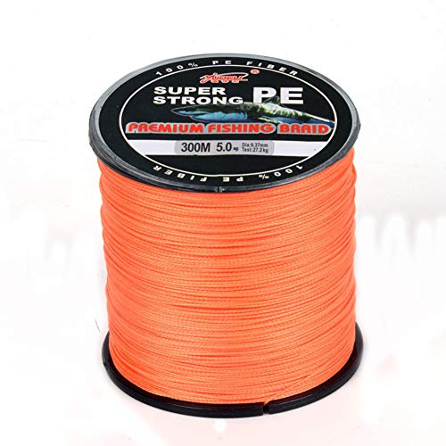 L SERVER Geflochtene Angelschnur 300 Meter 4 Geflochtene PE Schnur Angelschnur Anti Biss Linie Angelschnur Ködern, Orange, 0.8（0.14mm/6.8kg）