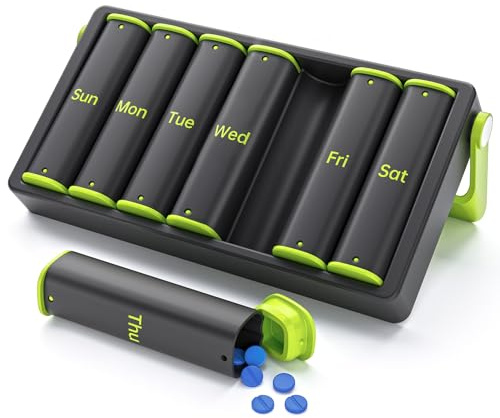KOVIUU Tablettenbox 7 Tage Morgens Abends, BPA Frei Pillendose Abnehmbar | Große, Unterwegs, Medikamentenbox Datenschutz Verdickt, Pillenbox für Medikamente Vitamine Fischöl, Grün