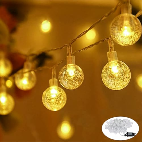 NAIZY Lichterkette 30m 240er LED Kugel Lichterketten für Innen - Außen Warmweiß mit Stecker 8 Modi IP44 5m Stromkabel Glühbirnelichterkette ideal für Weihnachten Hochzeit Party, Transparente Linie