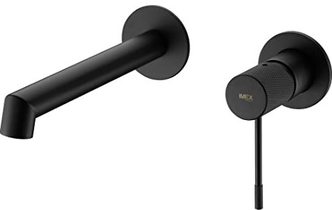 IMEX Robinet mitigeur lavabo encastré avec système de montage mural, kit de montage final - SERIE LINE Noir Mat - GLD038/NG