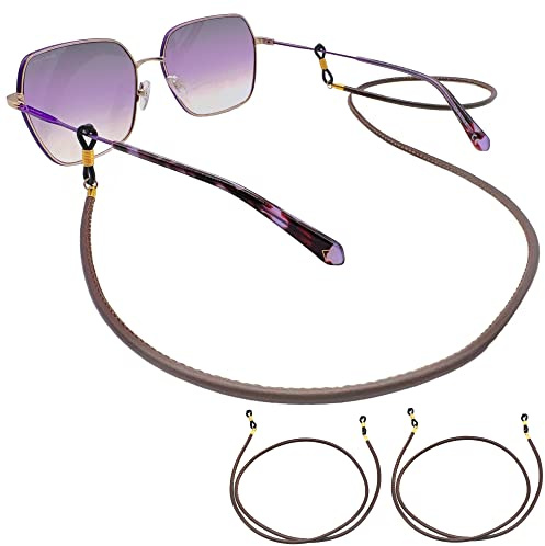 GERNEO® – Liverpool – Premium Leder Brillenband & Brillenkordel – Doppelpack in braun und gold Halterungen – Glattlederoptik Unisex PU Brillenkordel für Lesebrille & Sonnenbrille