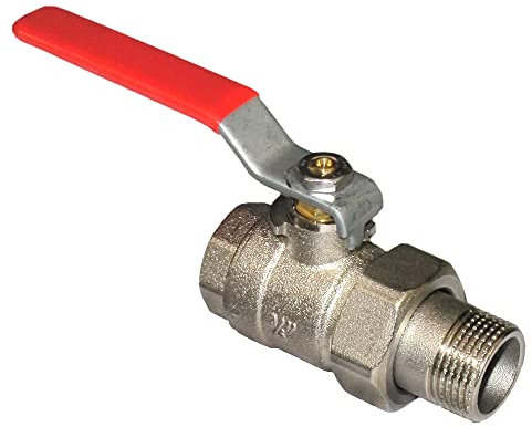 Valvola a sfera con maniglia a leva a passaggio integrale M/F in ottone, temperatura massima 95° C - Varie filettature (3/4 con raccordo)