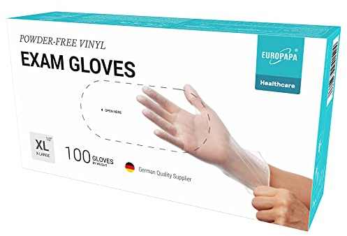 EUROPAPA® 100x Vinylhandschuhe Einweghandschuhe Untersuchungshandschuhe Einmalhandschuhe latexfrei puderfrei Vinyl Handschuhe in Gr. S, M, L & XL verfügbar (Transparenz, XL)