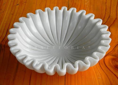 CRAFTFOBIA Handgefertigte Marmorschale - Antike Jakobsmuschelschale, Obstschale, Vintage-Ringschale, Dekorative Rüschenschale, 17,8 cm