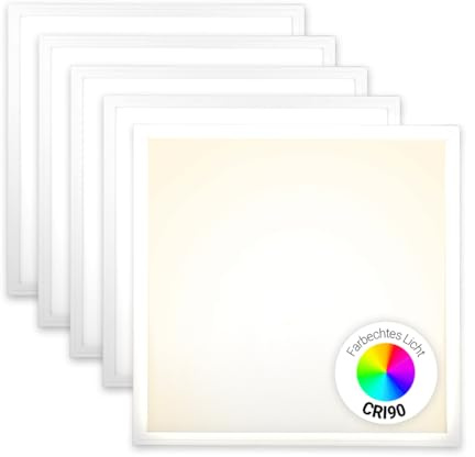 Xtend EcoLight 5x LED Panel 62x62 Neutralweiß 4000K 40W CRI90 | Hohe Farbwiedergabe 3800lm Rasterleuchte Friseur Slim Alu Deckenleuchte Netzteil PLs3.0