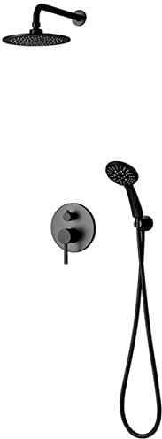 Cabezal de ducha Conjunto de ducha negro empotrado en la pared Grifo de ducha retráctil redondo de dos funciones montado en la pared oculto Decoration