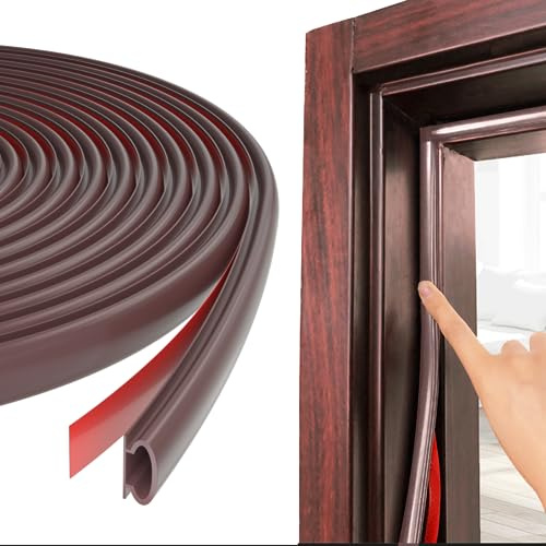 Esufeir 236”/6M D-Shape Rubber Door Sealing Strip for 2.5-6mm Gap,Brown | Window Weather Stripping,Self Adhesive Soundproofing Front Door Frame Insulation Seal Draft Excluder,Noise Wind Blocker