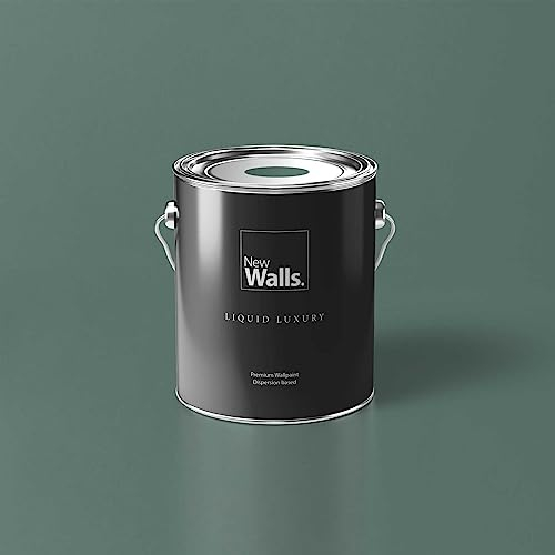 New Walls Premium Wandfarbe Grün, Eukalyptus Liquid Luxury Dispersionsfarbe für Innenräume – 5 L