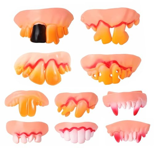 EIHI 10 Piezas Dientes Falsos para Halloween Divertido Juguete de Dientes Artificiales para Halloween/Pascua/Mascarada (Forma Aleatoria)
