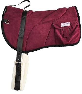 Harrison Howard Ergonomisch geformtes, korrektes Bareback-Pad mit Seitentaschen, extra dicke Mitte für maximale Unterstützung, rutschfestes Bareback-Pad, kommt mit passendem Gurt, Burgunderrot