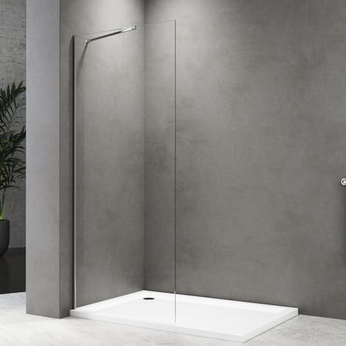Duschwand Walk In 80x185 cm Walk In Dusche mit Stabilisator Duschtür Duschabtrennung aus 6 mm Starkem Einscheiben-Sicherheitsglas mit Nanobeschichtung, Leicht zu Reinigen