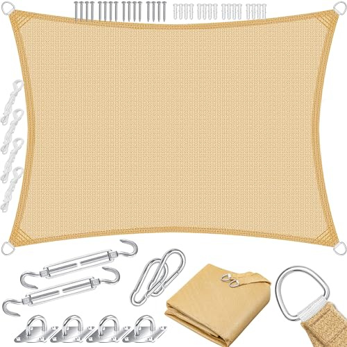 KESSER® Tenda a vela, parasole, paravento | Tessuto HDPE | idrorepellente e antivento, robusto e stabile per ombreggiare il giardino, balcone o il terrazzo, Crema, 3x5m