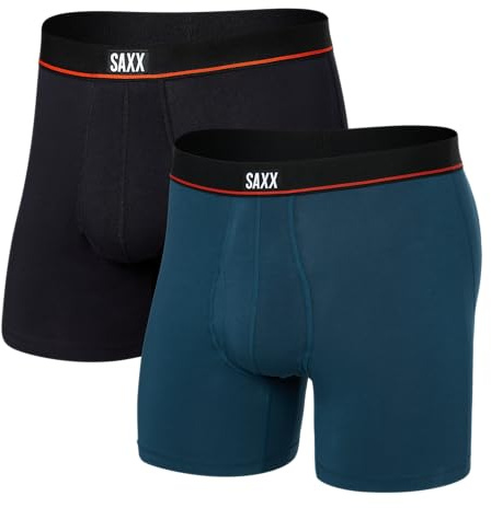 SAXX Underwear Co. Men's Non-Stop Stretch Cotton Boxer Brief Fly 2-Pack, Hurricane/Black, Medium