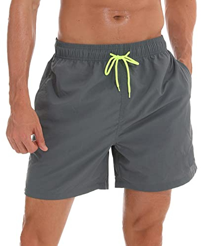 Arcweg badshorts för män badbyxor med nätfoder snabbtorkande badshorts för män med 3 fickor strandshorts svarta boardshorts badkläder surfshorts, Grå, L