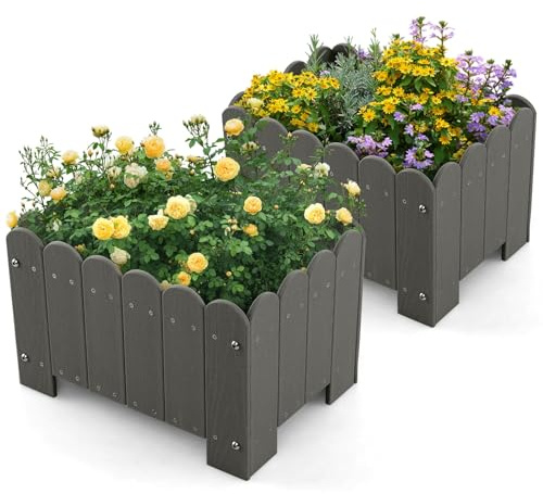 RELAX4LIFE Set di 2 Fioriere da Esterno 40 L, Orto Rialzato da Esterno in HDPE con Fori di Drenaggio, Fioriera per Balcone Giardino Patio (L | 45x32x30CM,Grigio)