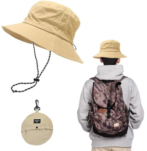 Sonnenhut Herren Damen,Sonnenhut Faltbar,Fischerhut Mit Band,Wasserdichte Hut,Fischerhut Faltbar,Fischerhut Modischer Sommerhut,Anglerhut Herren Outdoor,Unisex Breiter Krempe Boonie Hat (Khakifarbe)
