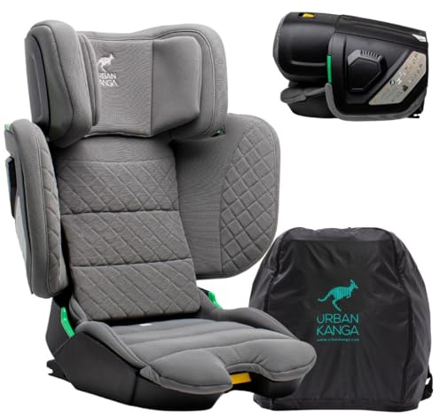 Urban Kanga Wallaroo 2.0 Silla de coche de viaje portátil y plegable Asiento elevador ISOFIX i-Size 100-150cm (Gris acolchado)