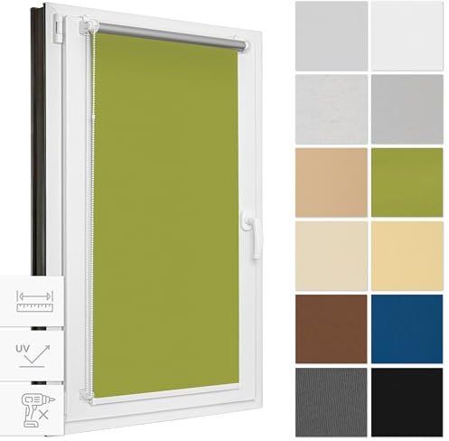 Estika Verdunklungsrollo ohne Bohren, Breite alle 1 cm - 130 cm x 220 cm - Grün - Thermorollo, Rollos für Fenster ohne Bohren, Sonnenschutz Fenster innen