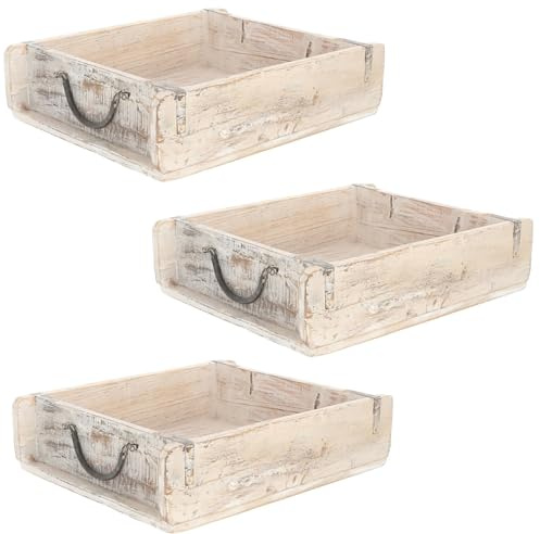 Novaliv 3x Holzkiste Vintage Weiß 30 x 25 x 8 cm Alte Ziegelform Holz Groß Allzweckkiste aus recyceltem Altholz Jede Form EIN Unikat ? Vintage Kiste Deko