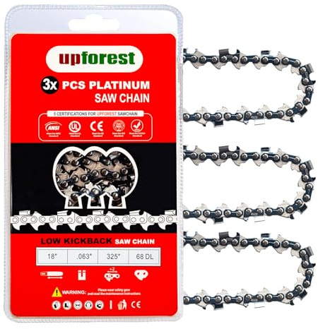 UPFOREST Cadena de motosierra de 18 pulgadas de paso de 0.325 pulgadas, calibre 63 pulgadas, 68 eslabones de transmisión (22ELPX68)