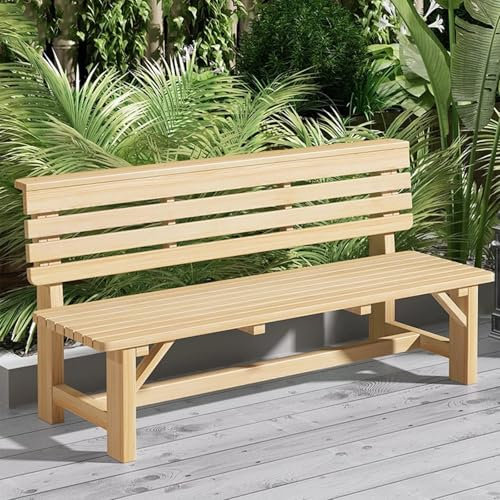 LOERSS Außenbank, Gartenbank, Parkbank, Terrassenbank Mit Rückenlehne, Für Veranda, Außenbereich, Terrasse, Rasen, Garten, Hof, Veranda, Hinterhof Und Park(100cm/39in,Wood Color)