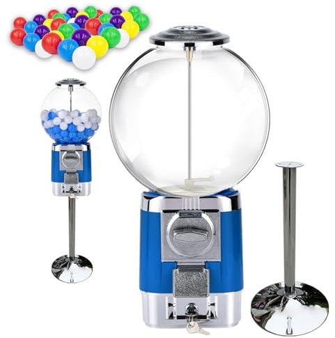 pedenencelia Commercial Coin Gumball Machine With Metal Stand 20 Colored Ball Shells,Vending Machine,Save Space Countertop/Convenient And Compact,Coffee Pod Gumball Machine,For Business&Home,blue