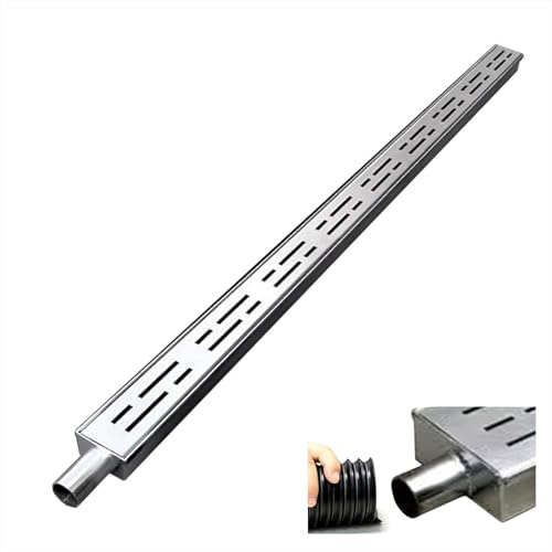 Entwässerungsrinne Schmaler Rinnenabflussgraben für Den Außenbereich mit Endkappen/Auslass, 1,4 Zoll/2 Zoll/4 Zoll Schmaler Abflusskanal-Abflusssatz mit Metallgitter, Brunnen-Abwassergrabenrinne(3x5x1