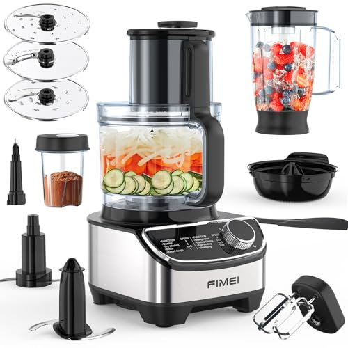FIMEI Multifunctional Food Processor 1300W, 3 Speeds and Pulse Function, 3.5L Chopper, 1.5L Blender, Grinder, Citrus Juicer, Dough Hook, Whisk, Shredder, Reversible Slicer, Triple Lock Protection