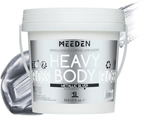 MEEDEN Metallic Silber Acrylfarbe: 1L / 33,8 oz glänzende Finish Acrylic Paint für Erwachsene Künstler Malerei auf Handwerk Metall Projekte Wohnkultur Möbel Ostereier
