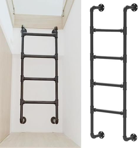 TYHAYJYK 3.3FT-9.8FT Emergency Egress Ladder for Window Well, Wall Mounted Wrought Iron Attic Loft Ladder Multi-Function Climbing Ladder for Basement/Roof/Garage/Bunk Bed, Easy Install(2.1m