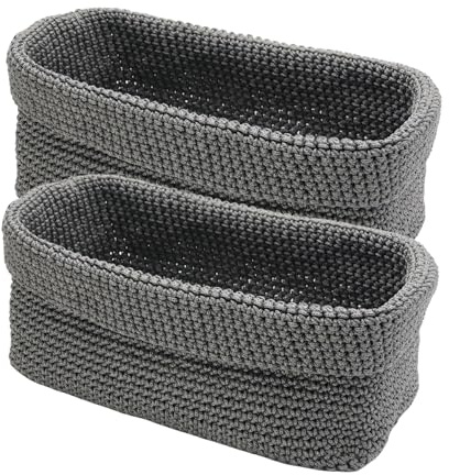 Nexum 2stk Aufbewahrungskorb Bad Häkelkorb 29x15x18.5cm Grau Korb für Gästehandtücher Körbchen Aufbewahrung für Küche, Bad, Regale, Brot, Kosmetik Organizer Box (Grau-L)