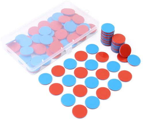 100 Pièces Jetons Comptage Rouge Bleu Réversibles avec Boîte de Rangement | Jetons en Plastique Double Face pour Apprendre Maths, Compter, Additionner pour l'École, Maison, Jeux Éducatifs