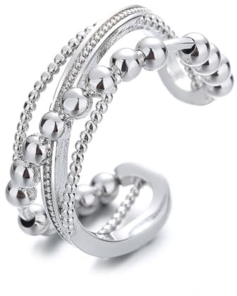 Auriselle Anelli Dell'Ansia per le Donne Anelli Regolabili Dello Stress Ansia Aperti di Perline Spinner con Linea Incrociata a Doppio Strato Aperti Fidget D'argento Lucido per le Donne