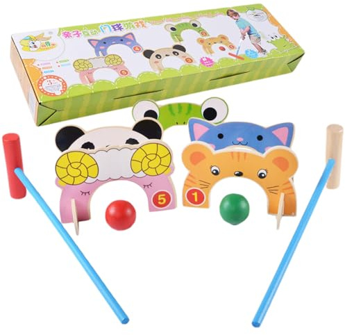 Yeory Kids Croquet Set, Croquet Sets for Kids, Wooden Animal Set with Mallets, Animal Game