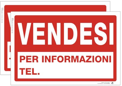 Cartello Vendesi rosso Segnaletica - 30x20cm 100% Made in Italy - 2 Pz Adesivo Autoadesivo Resistente