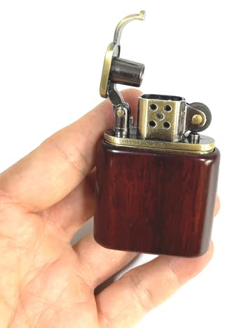(No Fuel) Vintage Style Oil Lighter with Wooden Cover, Hand-Made Design, Gift for Man