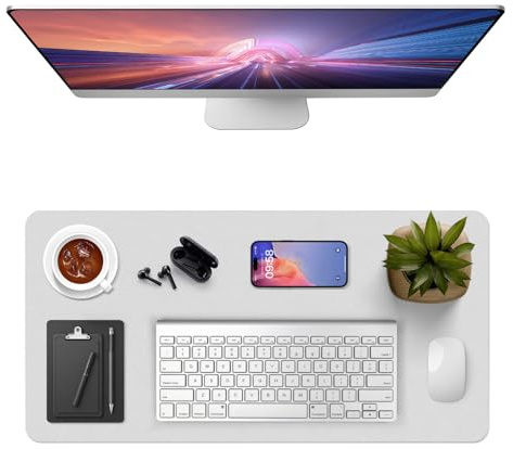 Vicwe Schreibtischunterlage, 80 x 40 cm Wasserdichte Schreibtischunterlage aus PVC-Leder, Multifunktionales Office Mousepad Laptop Schreibunterlage, Tisch-Schutz Unterlage für Büro/Home(Hellgrau)