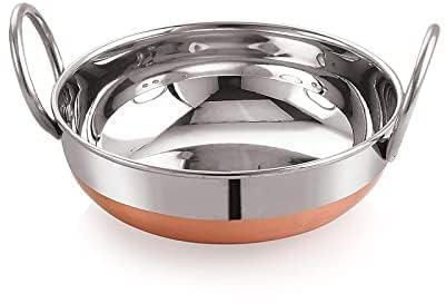 Kadai - Wok da cucina in acciaio inox con fondo in rame, 2 litri/17 cm, per friggere, soffriggere