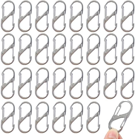 30 Stück S Karabiner, Mini Karabinerhaken 32mm Metall Carabiner Klein, Edelstahl Karabinerhaken Schlüssel Karabiner, Doppelkarabiner für Outdoor Camping, Wandern, Reisen und Täglichen Gebrauch（Silber）