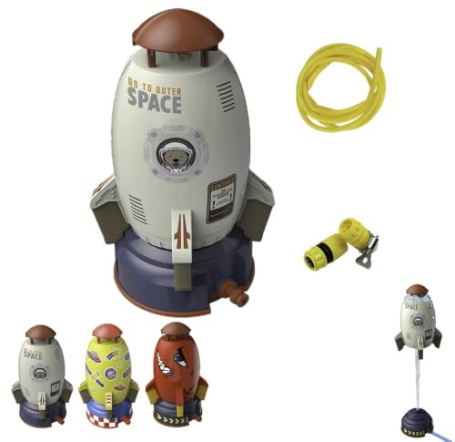 Rocket Wassersprinkler Kinder Outdoor, Karikatur Wasserrakete Sprinkler Spielzeug, 360 Grad Rasensprengers Kinder, Raketenform Wasserspielzeug Sprinkler, Wasserschlauch Spielzeug Für Hof, Garten(A)