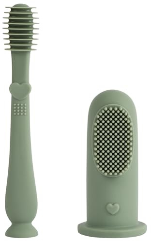 Vicloon Brosses à Dents pour Bébé, Manuelle Brosse + Bébé Brosse à Dents Doigt, 100% Silicone, Sans BPA, Pour Brossage Des Dents et Massage Des Gencives avec Cas Clair