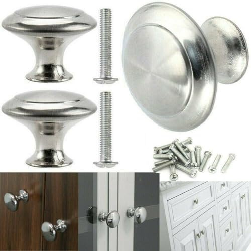 CNANRNANC Set of 12 Silver Stainless Steel Door Knobs for Cupboards Drawers and Cabinets, Round Mushroom Drawer Door Knob with Mounting Screws, Suitable for Kitchen and Wardrobe