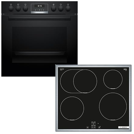 Bosch Einbauherd-Set HND615LS67, Serie 6 Einbau-Herd 60 cm mit Reinigungshilfe, Backwagen und AutoPilot10, HEB517BB4, Serie 4 Induktionskochfeld 60 cm mit Rahmen, Herdgesteuert, Power Boost NIF645CB5E