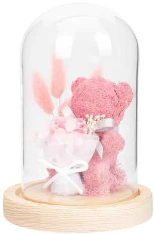 SHINEOFI Décoration Fleur Préservée D’Ours sous Cloche en Verre Présent Fête des Enseignants Saint-Valentin Taille Compacte Ornement Solide pour Maison et Bureau Présent Anniversaire