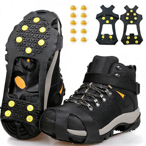 Spikes für Schuhe Winter, Schuhspikes zum überziehen mit 10 Anti Rutsch,Edelstahlspikes, 2026 Neu Schneeketten für Schuhe, Spikeschuhe, Steigeisen für Grip, Sicherheit, rutschfest (L(39-46))