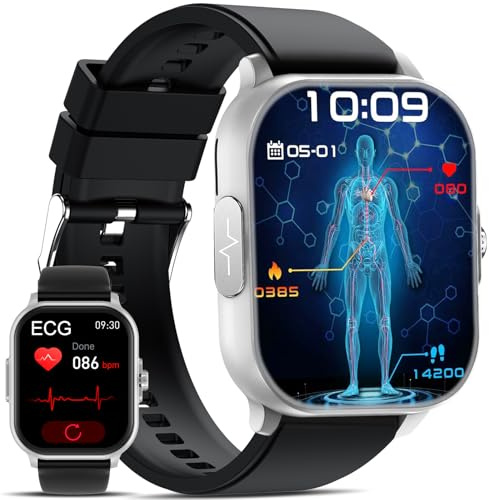 YYKY Reloj Inteligente Hombre con ECG+HRV/Ácido Úrico/Lípidos, Presιón Arterιαl/Sueño/24/7 Pulsómetro, 2.01 Smartwatch Salud con DIY Esfera Pulsera Actividad para Android iOS