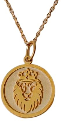 LKBEADS Collar con colgante de moneda grabada del Rey León de 24 mm con cadena tipo cable de 45 cm | Plata de ley bañada en oro | Joyería unisex | LK_PNDN_0946