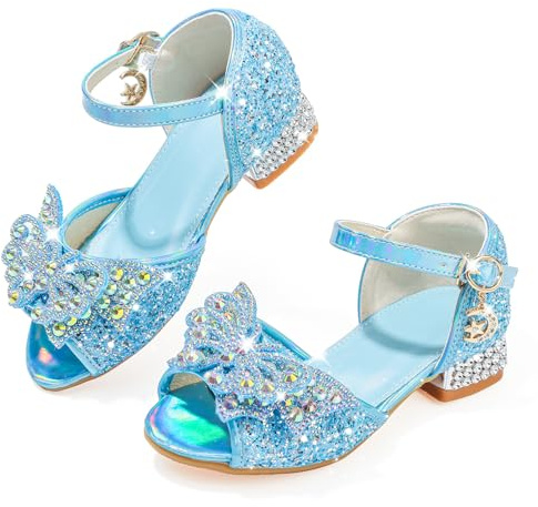 Mokayu Girls Sandals Glitter Princess Mary Jane Pump Shoes Open Toe Toddler Low Heels Sandals Dress Up Shoes Bling Bowknot Party Wedding Birthday Prom Cosplay Shoes
