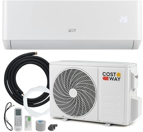 COSTWAY Climatiseur Monosplit 12000 BTU 3,4 kW, Clim Inverter Réversible Pompe à Chaleur, R32, Classe A++ / A+, Faible Consommation, Unité Intérieure et Extérieure, Auto-nettoyage(12000 BTU/ 3,4 kW)