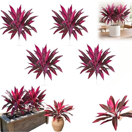 Figskey Large Realistic Artificial Fern & Blood Tree Plants,UV Resistant Fake Ferns,Outdoor Fake Plants,Ferns Artificial Plants for Outdoors Garden Decor (4 Pcs)